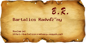 Bartalics Radvány névjegykártya
